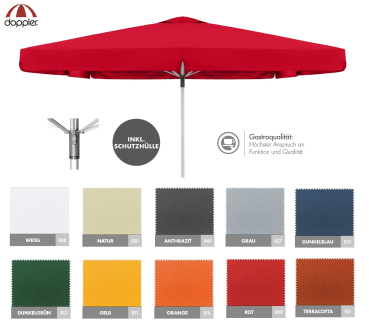 Doppler Gastro Marktschirm TELESTAR / BRAUMEISTER 400x400 Teleskop Mast 65mm mit Volant und Windschot